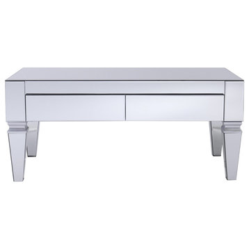 41" Silver Glam Mirrored Glass  Rectangular Mirrored Coffee Table