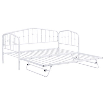 Gewnee Twin Size Stylish Metal Daybed with Twin Size Adjustable Trundle
