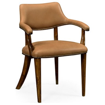 Walnut Library Armchair, Upholstered in Light Brown Leather
