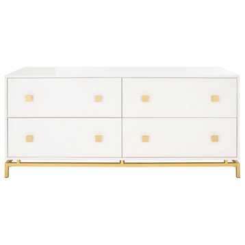 Safavieh Couture Claudette 4 Drawer Dresser, White/Gold