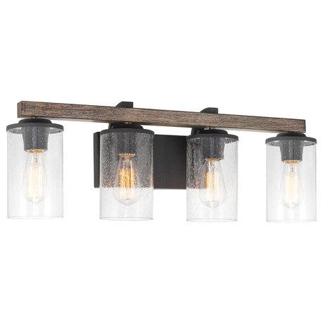 Kira Home Oakmont 28" Farmhouse / Bathroom Light, Seeded Glass Shades, Reclaimed