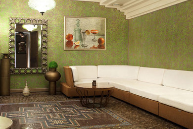 Hallway - huge eclectic ceramic tile hallway idea in Other with green walls