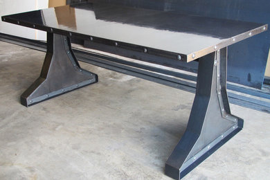 Concrete Top - Steel & Rivets Design Vintage Industrial Desk / Conference Table