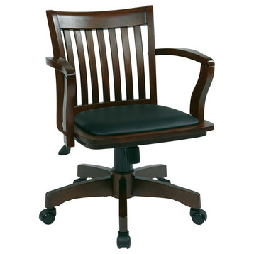 Deluxe Wood Banker's Chair With Vinyl Padded Seat, Espresso Finish
