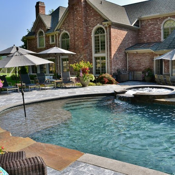 Pool and Spa with Water Feature Built into Mountainside - Mahwah, NJ