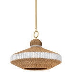 Hudson Valley Lighting - Bethel 1 Light Pendant, Vintage Gold Leaf - Warm and natural, Bethel has an earthy elegance. A soothingly shaped wicker shade hangs from a simple rod of vintage gold leaf. Ample light pours through the bottom of the shade and peeks through the gaps of this woven pendant. Stripes in whitewash add the perfect subtle touch of color.