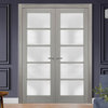 Solid French Double Doors 48 x 80 Frosted Glass, Quadro 4002 Grey Ash