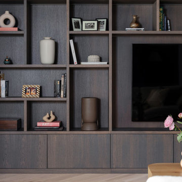 Bespoke fitted media wall for living room in Sutton, Surrey