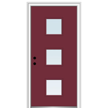 30 in.x80 in. 3 Lite Clear Right-Hand Inswing Painted Fiberglass Smooth Door