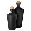 Asher Black Metal With Wood Urns, 2-Piece Set