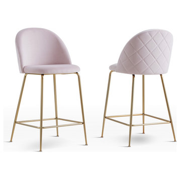 Tanisha Contemporary Counter Stool With Gold Legs, Set of 2, Pink