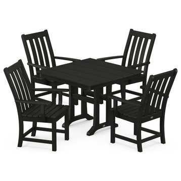 Vineyard 5-Piece Farmhouse Trestle Arm Chair Dining Set, Black