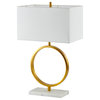 White Box Shade Table Lamp With Gold Frame and White Marble Base
