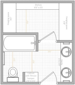 Need help with bathroom layout to maximize closet and storage!