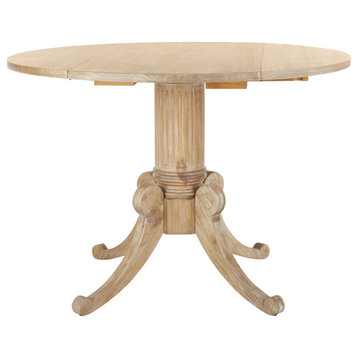 Classic Dining Table, Carved Pedestal Base & Top With Drop Leaf, Rustic Natural