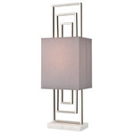 Elk Home - Marstrand 30" High 1-Light Table Lamp, Satin Nickel - Requires  1 Light  Medium  Base Bulb Not Included. 72 inches of  cord  . Plug In.  Satin Nickel Finish, Gray Fabric Shade.