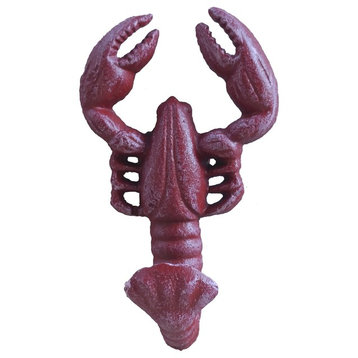 Vintage Red Whitewashed Cast Iron Wall Mounted Lobster Hook 5''