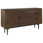 Bentley Designs - Oslo Walnut Furniture Wide Sideboard - Oslo Walnut Wide Sideboard takes inspiration from sophisticated mid-century styling through hints of both retro and Scandinavian design resulting in soft flowing curves throughout. Oslo is a fashionable range that features an eclectic blend of shapes and forms.