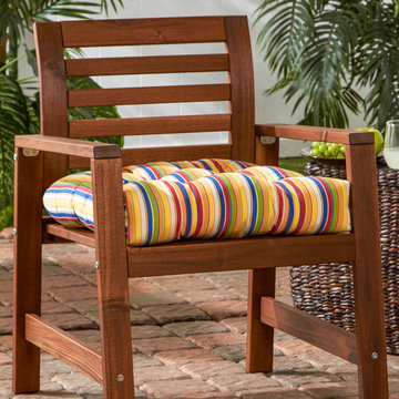 Teak Wood Chair with Modern Stripe Print Cushion