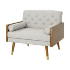 GDF Studio Greta Mid Century Modern Fabric Club Chair, Beige/Dark Walnut