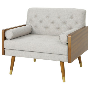 GDF Studio Greta Mid Century Modern Fabric Club Chair, Beige/Dark Walnut