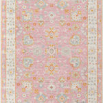 Momeni - Momeni Anatolia Machine Made Traditional Area Rug Pink 7'9" X 9'10" - The pastel color palette of the Anatolia Collection presents the softer side of tribal style. Subdued shades of pink, baby blue and brown fill the field and ornamental rug borders with classical medallions and vine and dot motifs. Crafted in an innovative combination of natural wool and nylon threads, modern machining mimics ancestral weaving techniques to create a series of chic floor coverings that are superior in beauty and performance.
