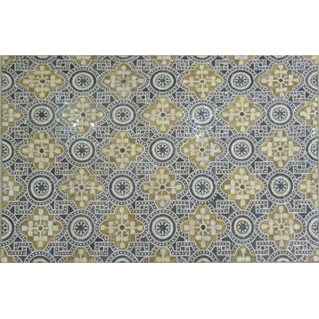 Geometric Botanical Mosaic Rug, Tullia, 77"x113"