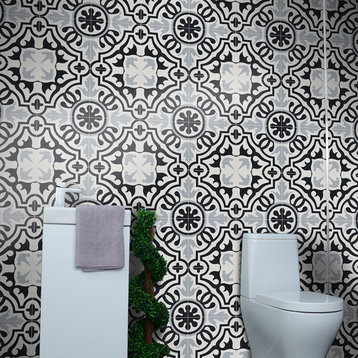 8"x8" Baha Handmade Cement Tile, Black/Gray, Set of 12