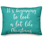 Designs Direct Creative Group - It's Beginning To Look A Lot Like Christmas, Teal 14x20 Lumbar Pillow - Decorate for Christmas with this holiday-themed pillow. Digitally printed on demand, this  design displays vibrant colors. The result is a beautiful accent piece that will make you the envy of the neighborhood this winter season.