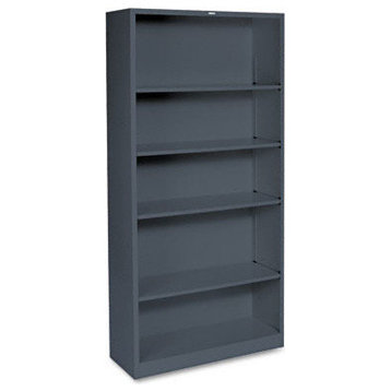 Hon Metal Bookcase, 5-Shelf, 34-1/2"X12-5/8"X71", Charcoal