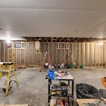 Finished basement drywall stage