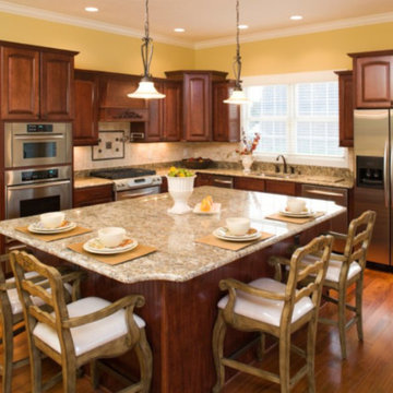 L-Shaped Contemporary Kitchen with eat-in Island
