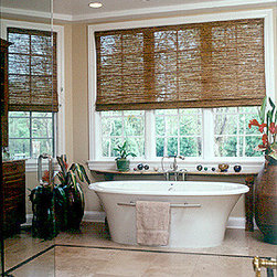 Natural Reed Woven Shades In Bathroom - Window Treatments