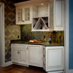 Natural Oak Cabinets with Glass Mosaic Backsplash - Traditional ...