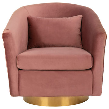 Safavieh Couture Clara Quilted Swivel Tub Chair, Dusty Rose/Gold