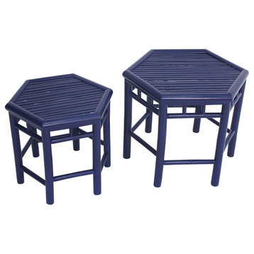 Bamboo End Table, 2-Piece Set, Royal Blue