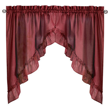 Ellis Curtain Stacey 60"x38" Ruffled Swag Curtain, Merlot