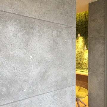 Bedroom and bath with microcemento walls