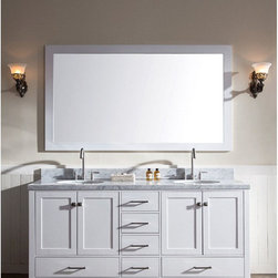 61 inch Double Sink Bathroom Vanity Set White Finish Carrara White Marble Top - Bathroom Vanities And Sink Consoles