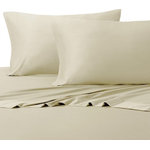 Royal Tradition - Bamboo Cotton Blend Silky Hybrid Sheet Set, Sand, California King - Experience one of the most luxurious night's sleep with this bamboo-cotton blended sheet set. This excellent 300 thread count sheets are made of 60-Percent bamboo and 40-percent cotton. The combination of bamboo and cotton in the making of the sheets allows for a durable, breathable, and divinely soft feel to the touch sheets. The sateen weave gives these bamboo-cotton blend sheets a silky shine and softness. Possessing ideal temperature regulating properties which makes them the best choice for feel cool in summer and warm in winter. The colors are contemporary, with a new and updated selection of neutral tones. Sizing is generous and our fitted sheets will suit today's thicker mattresses.