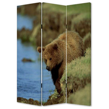 HomeRoots 1" x 48" x 72" Multi Color Wood Canvas Bear Screen