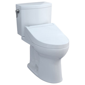 Two Piece Elongated Toilet With Left Hand Lever Bidet Seat Included