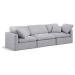 Meridian Furniture - Indulge Upholstered Modular Sofa, Grey, 3-Piece: 1 Armless Chair, 2 Corner Chair, Down Stuffed Linen Textured Fabric - Experience ultimate comfort and style with our grey linen textured fabric Indulge Sofa. The luxurious linen texture of the fabric will elevate the aesthetic of any room. This sofa provides ample space for you to relax while its modular build offers the option of unlimited configurations. Whether you're looking to add a stylish element to your living room or a comfortable seating option to your bedroom, this sofa is the perfect choice.