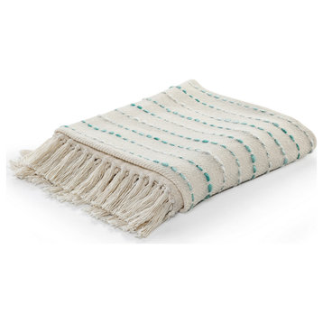 Shimmer Stripe Woven Throw Blanket with Fringe, Teal