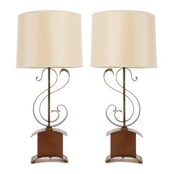 PAIR OF 1940'S MODERN METAL & WOOD SCULPTURAL LAMPS - Products