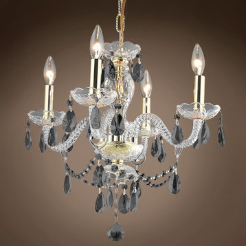 Victorian Design 4 Light 17" Gold Chandelier With Smoke Crystals