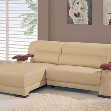 Modern Beige Bonded Leather Sofa with Chaise