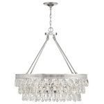 Savoy House - Savoy House 7-8701-6-109 Six Light Pendant Windham Polished Nickel - The Windham is a glamorous, modern pendant that brings a touch of luxury and elegance to your home. The wide, textured hoop of the frame, downrods, and disc-shaped canopy have a sumptuous, chrome-like, polished nickel finish. This circular frame holds three descending tiers of gorgeous clear crystals. The alternating oval and teardrop shapes of the crystals add wonderful texture and sparkle. Six 60W, C-style bulbs within, provide beautiful illumination overall a stunning choice for your glam, contemporary, or transitional decor style. The pendant is 28`` wide and 28`` high: a perfect fit for your dining area, living room, foyer, great room, bedroom, stairway, kitchen, or family room.