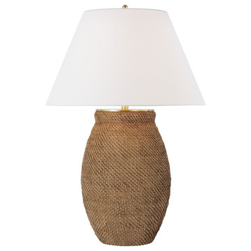 Avedon Large Table Lamp in Natural Rattan with Linen Shade