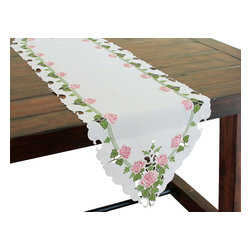 Xia Home Fashions - Summer Rose Embroidered Cutwork Spring Table Runner, 15"x72" - Table Runners